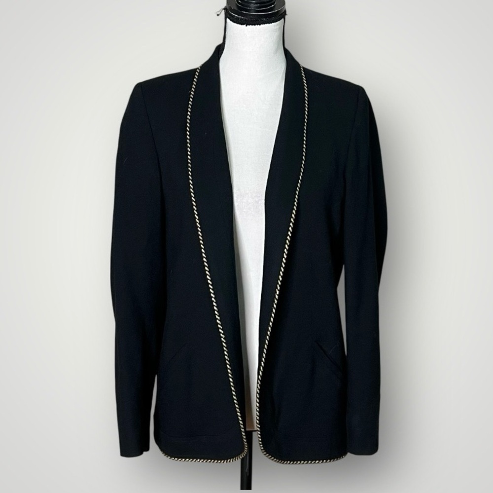 Vintage Betty Hanson black wool gold braid trim blazer